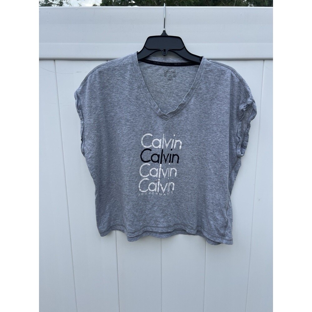 Calvin Klein Performance Dry Womens Small Gray Boxy T Shirt V Neck